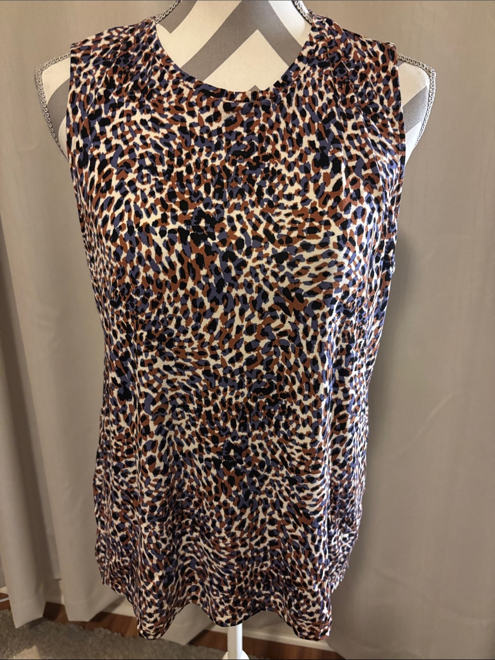 Nine West Leopard Print Sleeveless Tank Top - Brown/Navy/Cream